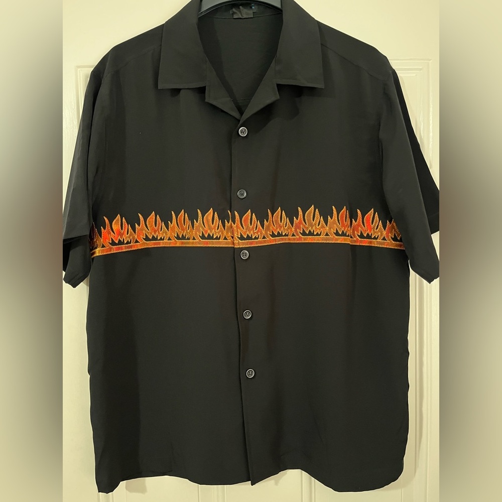 Retro Black Flame Embroidered Men's Shirt
